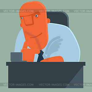 Happy cartoon boss listens attentively. - vector clipart / vector image