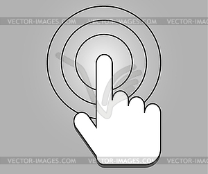 Sign emblem . Hand with touching button or - vector image