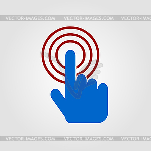 Sign emblem . Hand with touching button or - vector clipart / vector image