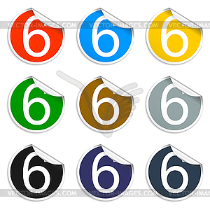 Flat 6 icon button with long shadow - vector clipart