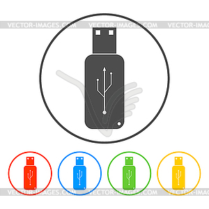 Usb icon - on set flat button - vector clipart