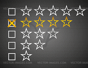 Five matted yellow web button stars ratings with - vector image