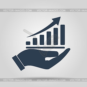 Chart icon with hand, . Flat design style - vector clipart
