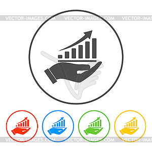 Chart icon with hand, . Flat design style - vector clipart / vector image