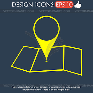 Map with pointer icon, . Flat design style - vector EPS clipart