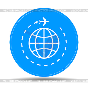 Globe and plane travel icon - vector clipart