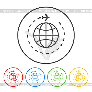 Globe and plane travel icon - vector clip art