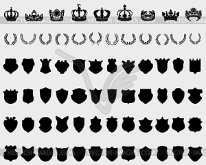 Crowns, shields and laurel wreaths - vector clipart