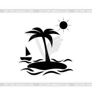 Palm tree palm sea sun boat - vector image