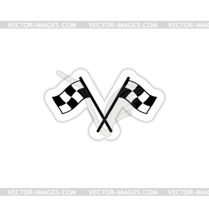 Two crossed checkered flags icon with shadow - vector clip art