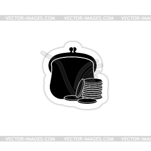 Purse with coins black with shadow - vector clipart