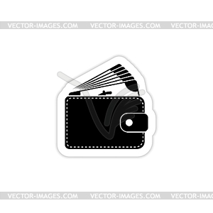 Purse with money icon with shadow - vector image