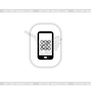 Password screen on phone icon with shadow - vector clipart