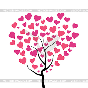 Tree with pink leaves in the shape of heart hand - vector image