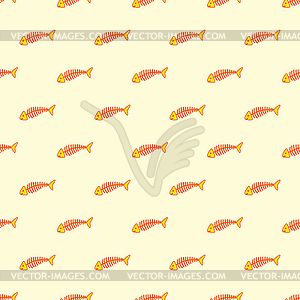 Hand-drawn fish-bones skeleton pattern, cartoon - vector clip art