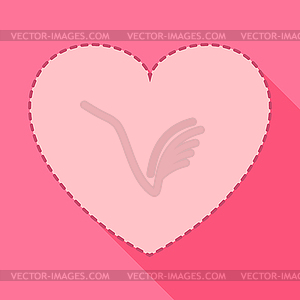 Flat heart with ling shadow, flat style - vector clipart