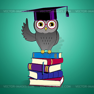 Owl sitting on books - vector clip art