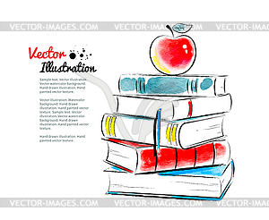 Red apple on books - vector image