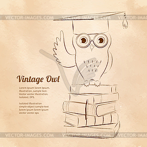 Owl sitting on books - vector image
