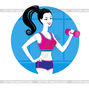 Girl with dumbbell - vector image