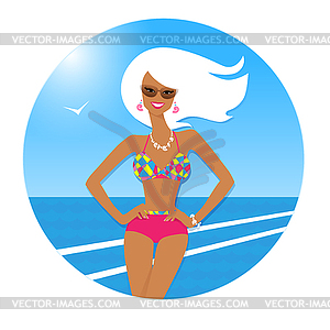 Tanned girl at seaside - vector image