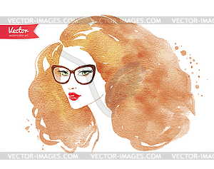 Young woman wearing glasses - vector clipart