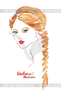 Female face. Braid hairstyle - vector image