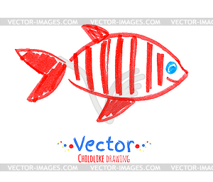Felt pen childlike drawing of fish - royalty-free vector clipart