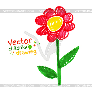 Childlike drawing of flower - vector image