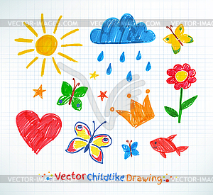 Summer felt pen child drawing - vector image