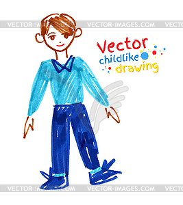 Фломастером рисунок мальчика - векторизованное изображение