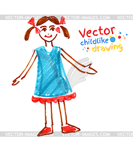 Childlike drawing of girl - vector image