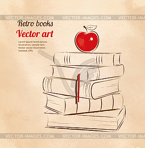 Apple on books - vector clipart