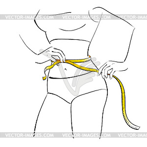 Girl measuring her waist - vector clip art