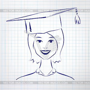 Student girl wearing graduation hat - color vector clipart