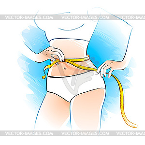 Girl measuring her waist - vector clipart