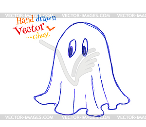 Felt pen childlike drawing of cute ghost - vector clipart