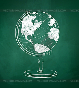 Globe drawn on green chalkboard - vector clip art