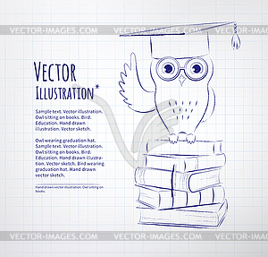 Owl sitting on books - vector clip art