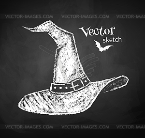 Chalkboard drawing of witches hat - vector image