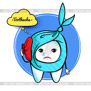 Cute aching tooth character - vector image