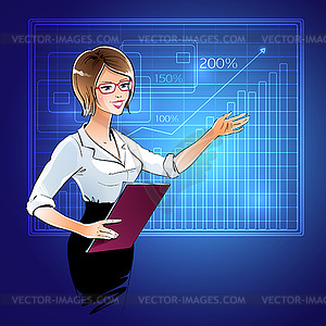 Business woman at presentation - vector clipart