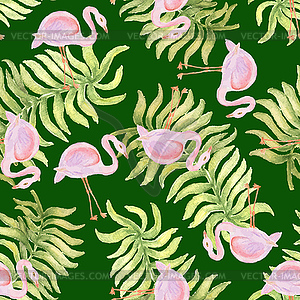 Watercolor seamless pattern with flamingo bird - vector clipart