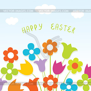 Happy easter card with bright flowers - vector image