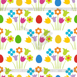 Easter seamless pattern with eggs and flowers - vector clipart