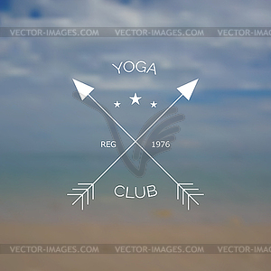 Yoga club logo on blurry photo of sea - vector clipart