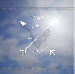 Yoga club logo on blurry photo of sea - vector image