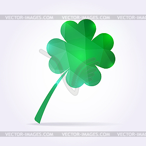 Green clover leaf in low poly style - vector image