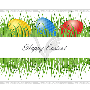 Easter card with eggs on green grass - vector image