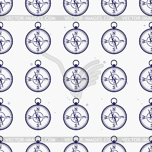 Seamless pattern with sea elements compass - vector image